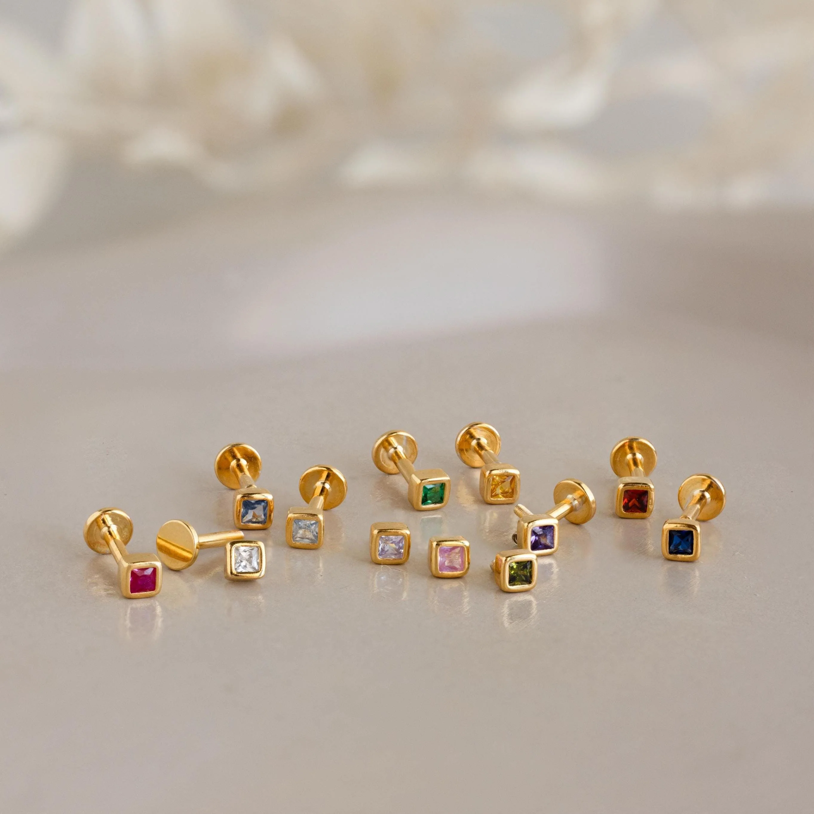 Square Bezel Amethyst Flatback Studs - Image 5