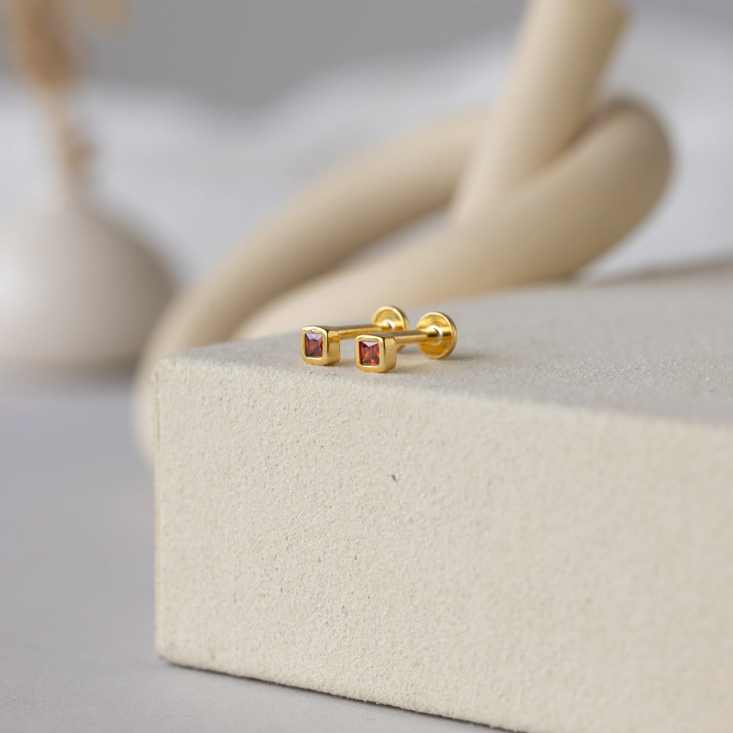 Square Bezel Garnet Flatback Studs