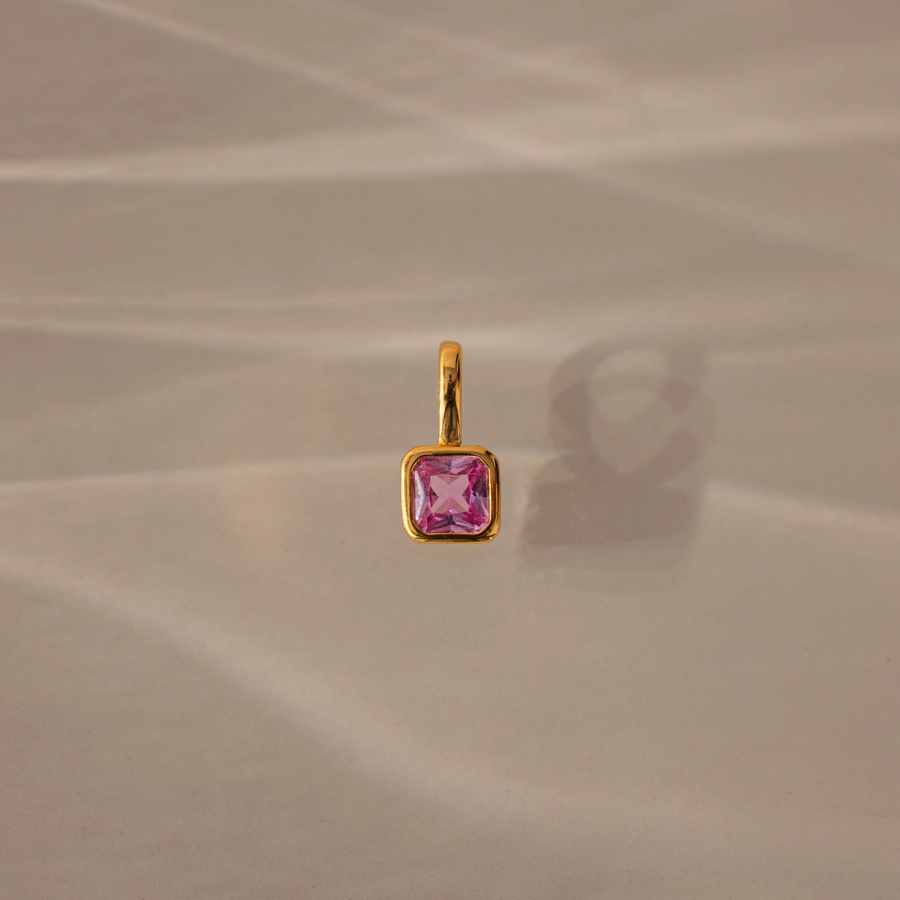 Square Bezel Pink Tourmaline Charm