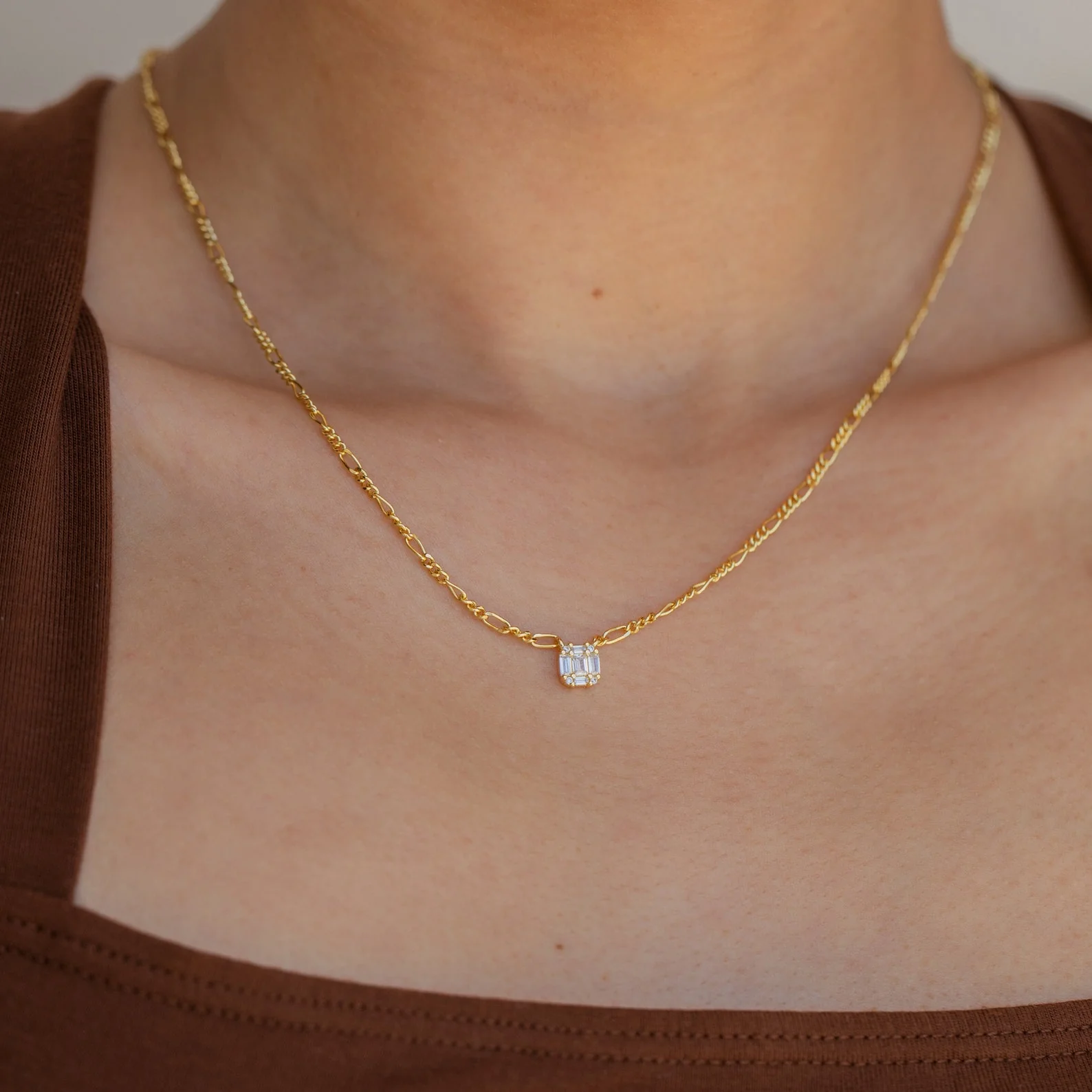 Square Diamond Figaro Necklace - Image 2