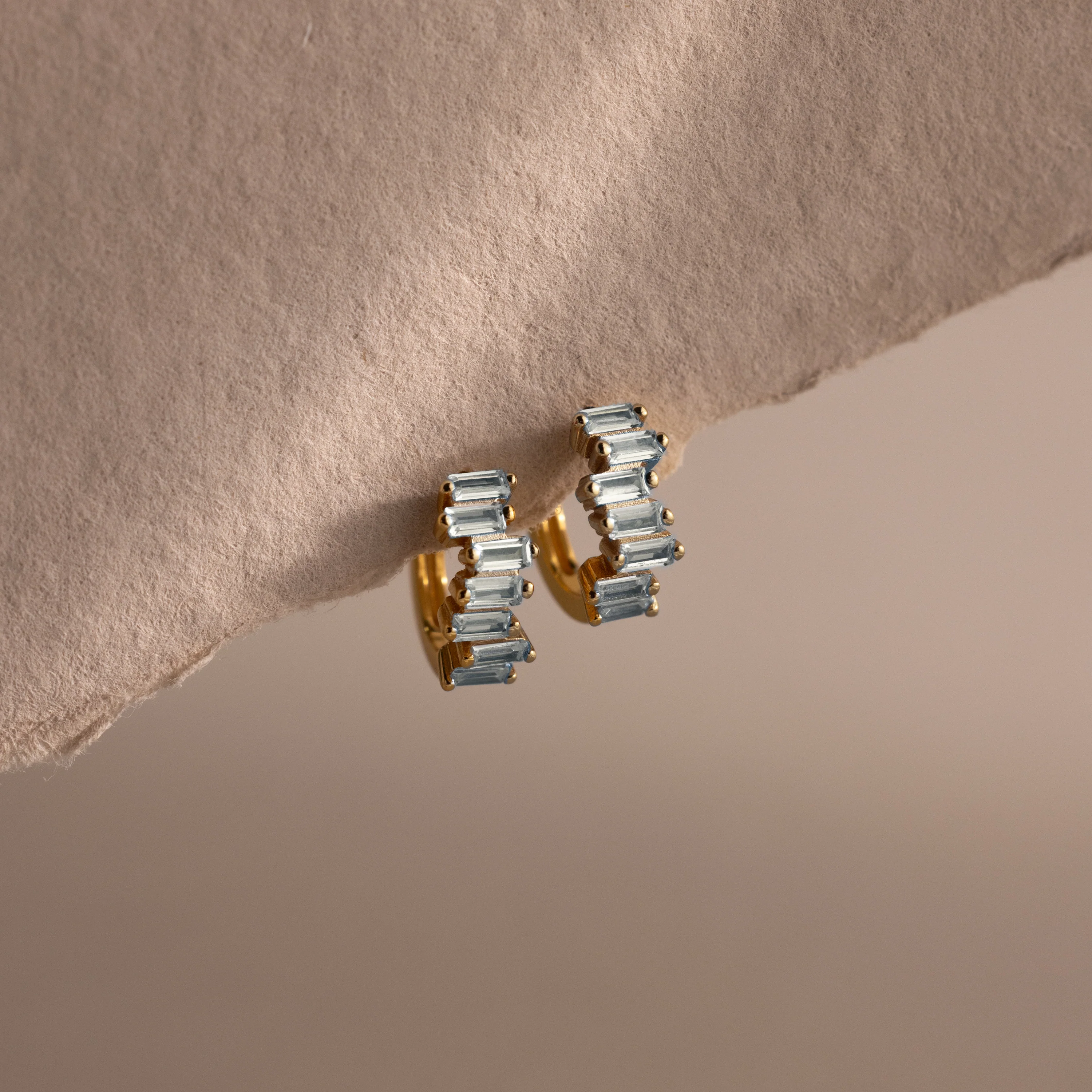 Staggered Baguette Aquamarine Huggies