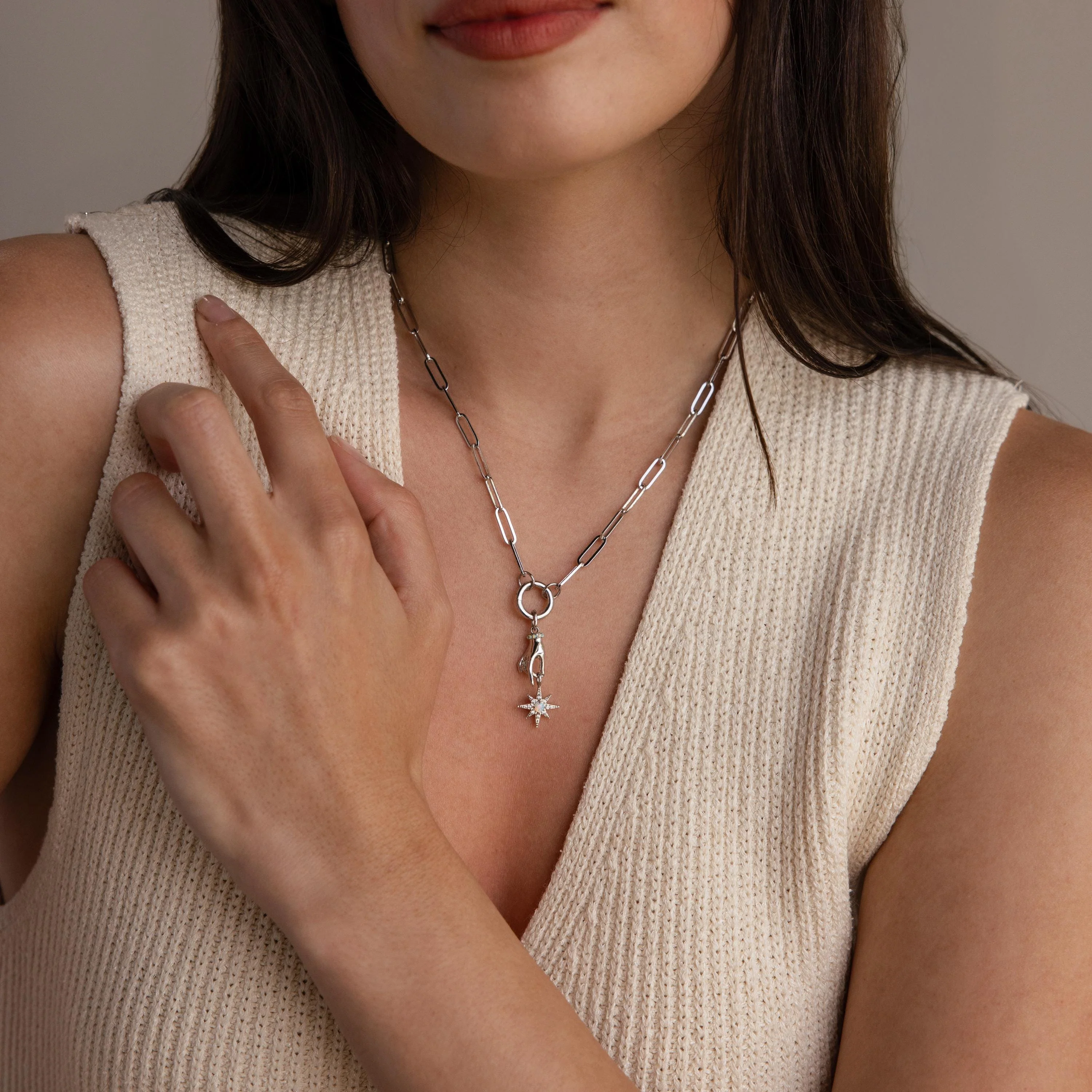 Star Opal Hand Charm in Silver - Image 2
