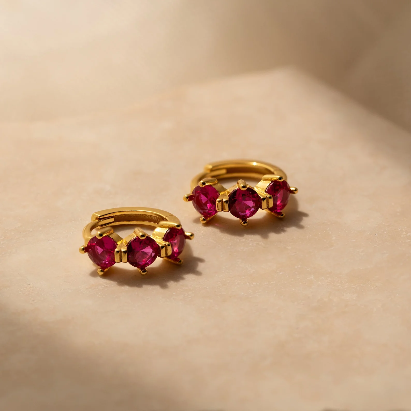 Triple Birthstone Huggies - Image 5