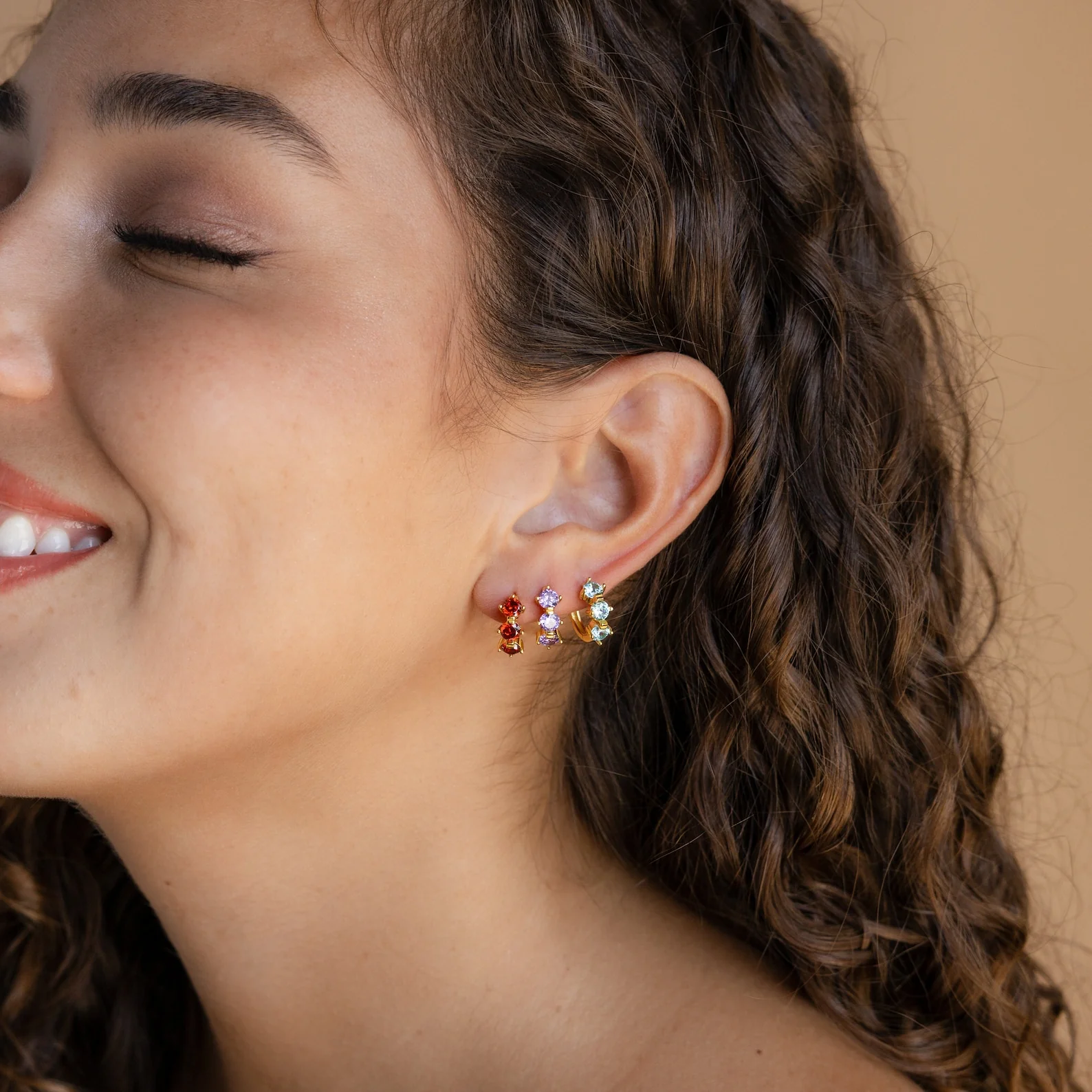 Triple Birthstone Huggies - Image 6