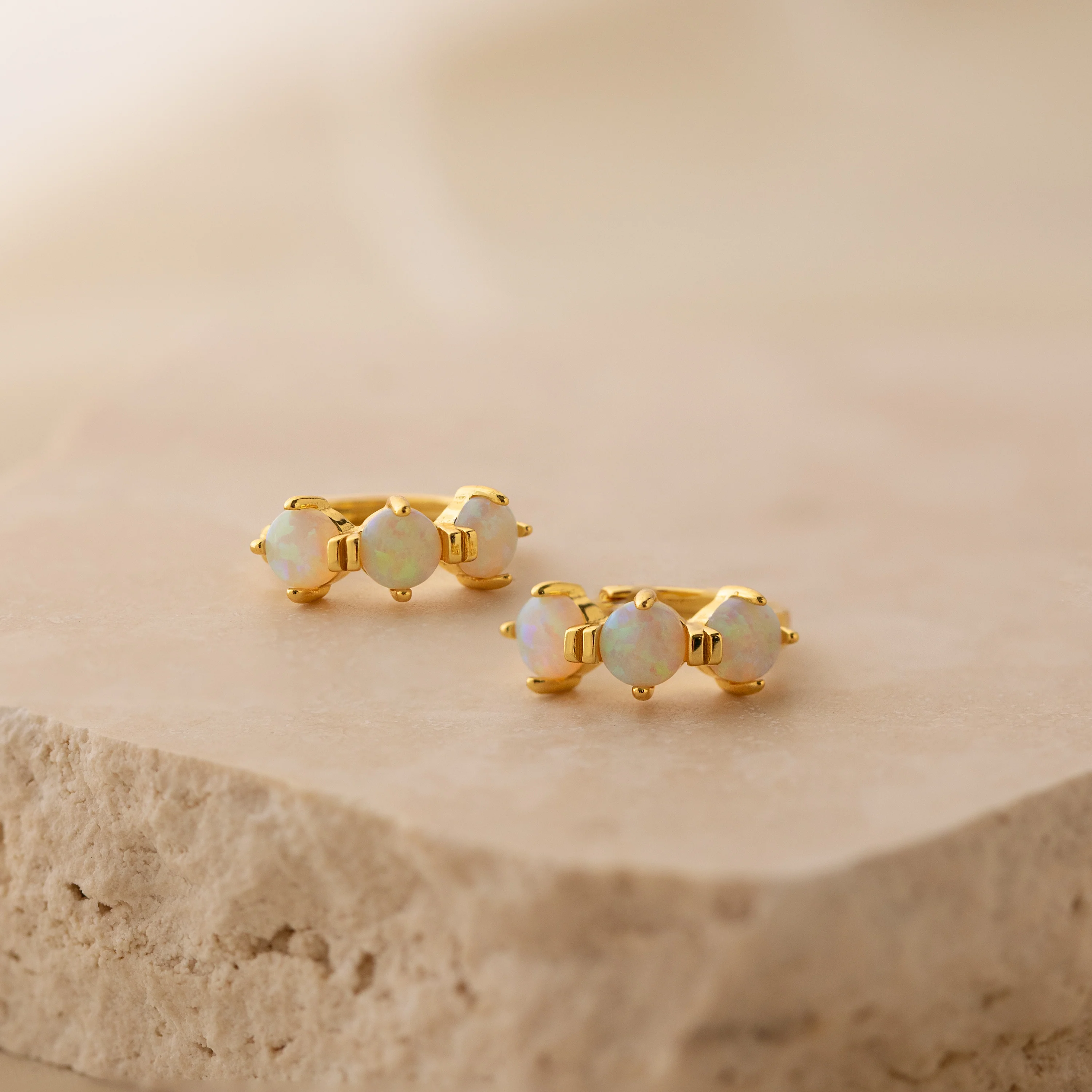 Triple Opal Birthstone Huggies - Image 2