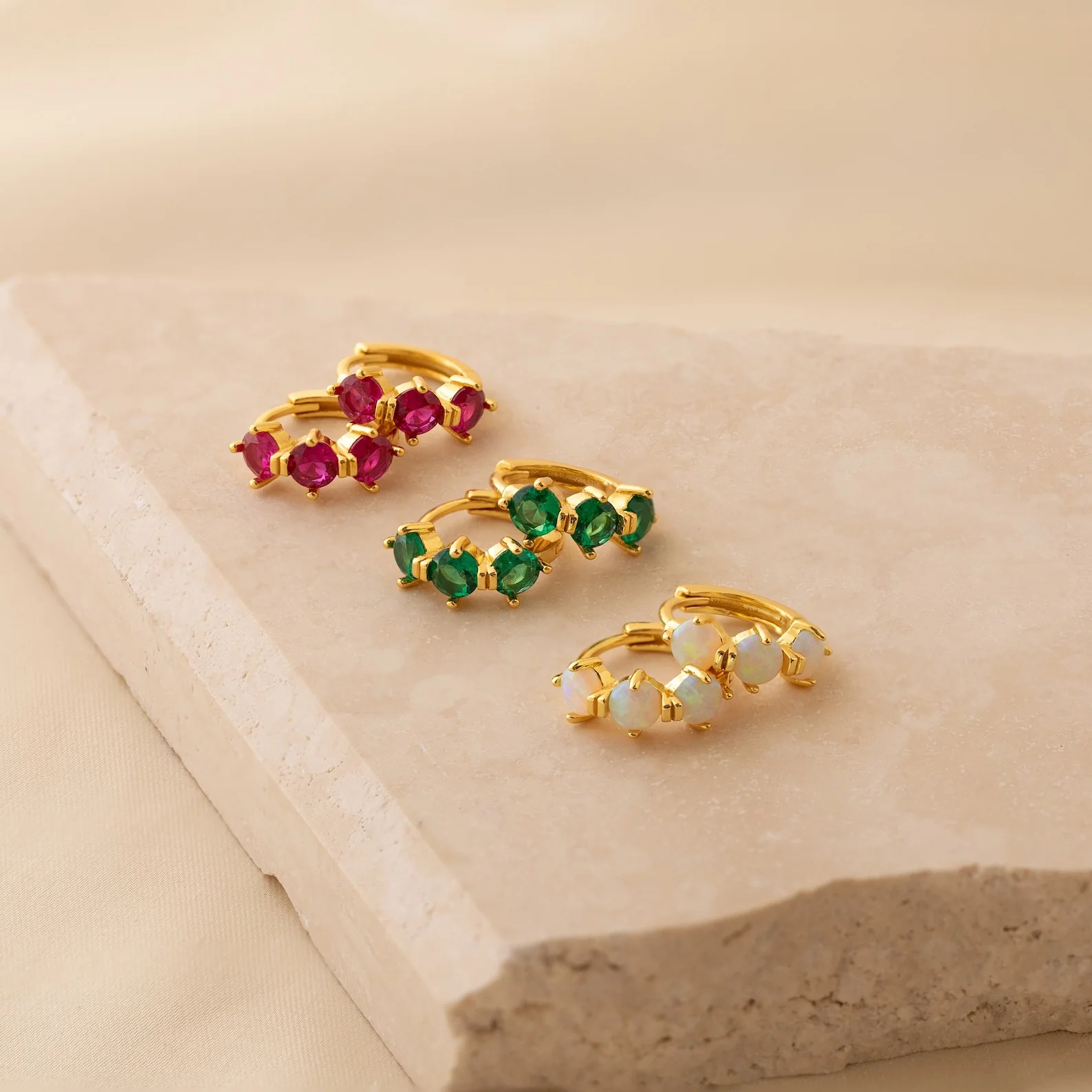 Triple Ruby Birthstone Huggies - Image 8