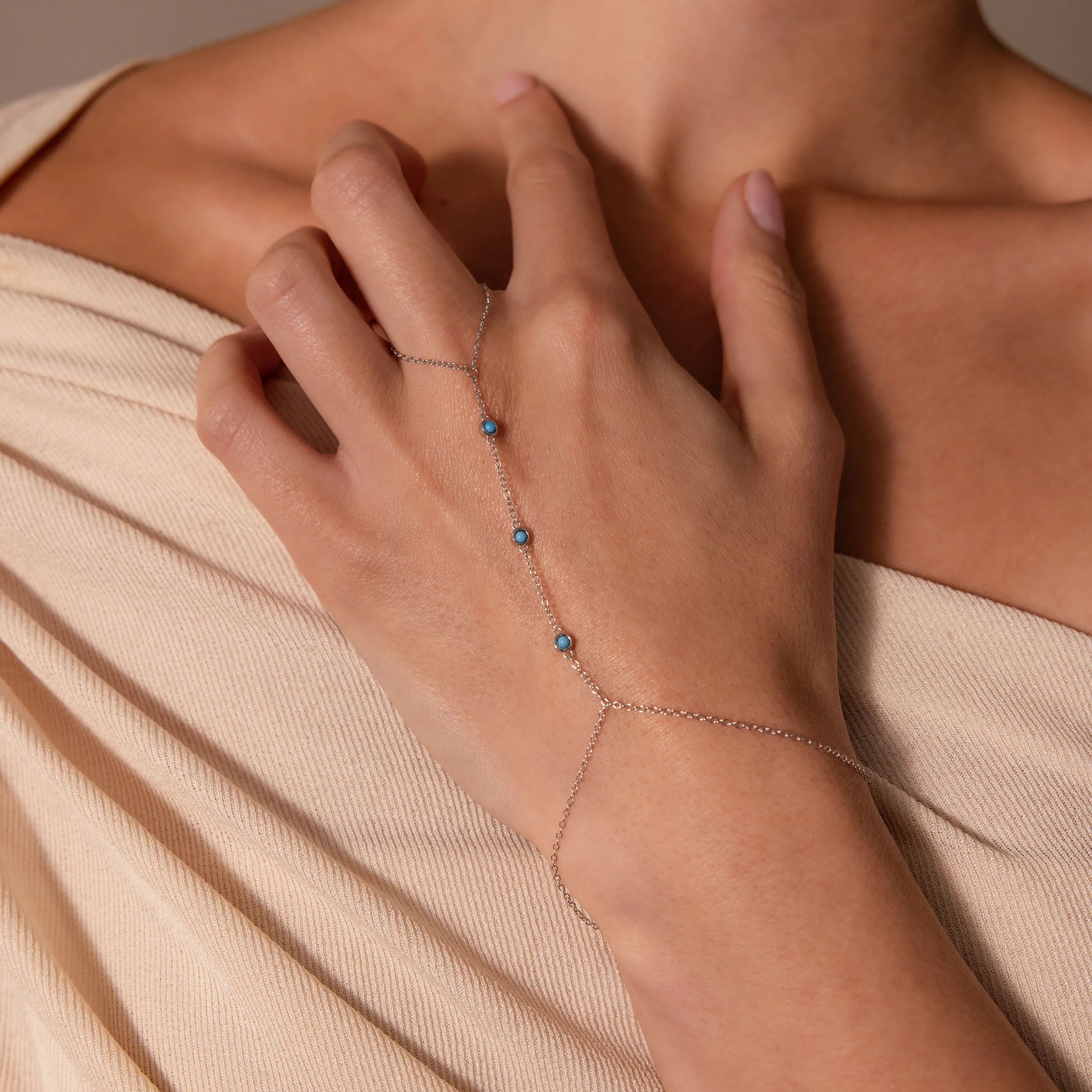 Turquoise Hand Chain Bracelet - Image 3