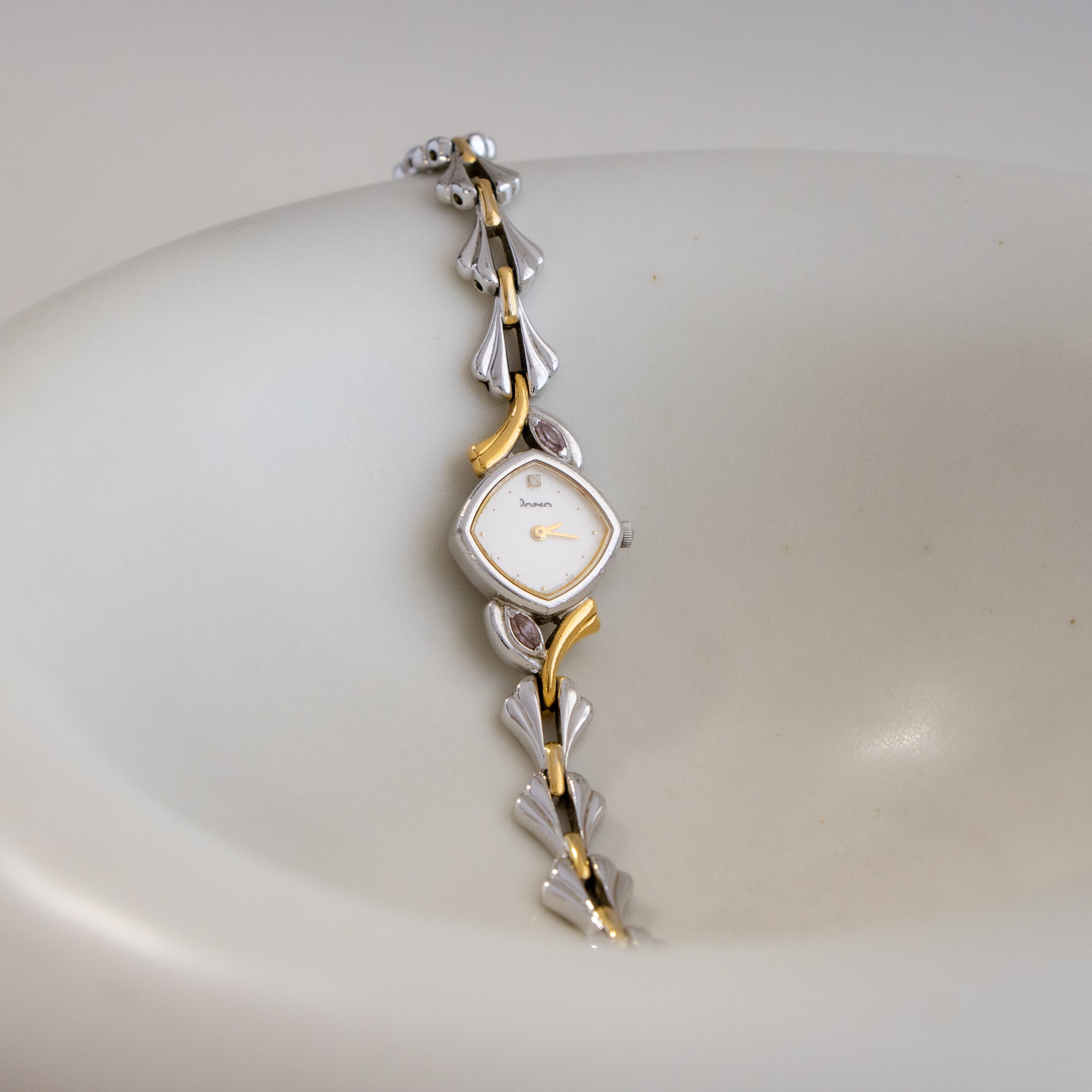 Vintage Dana Pink Tourmaline Two Tone Watch - Image 2