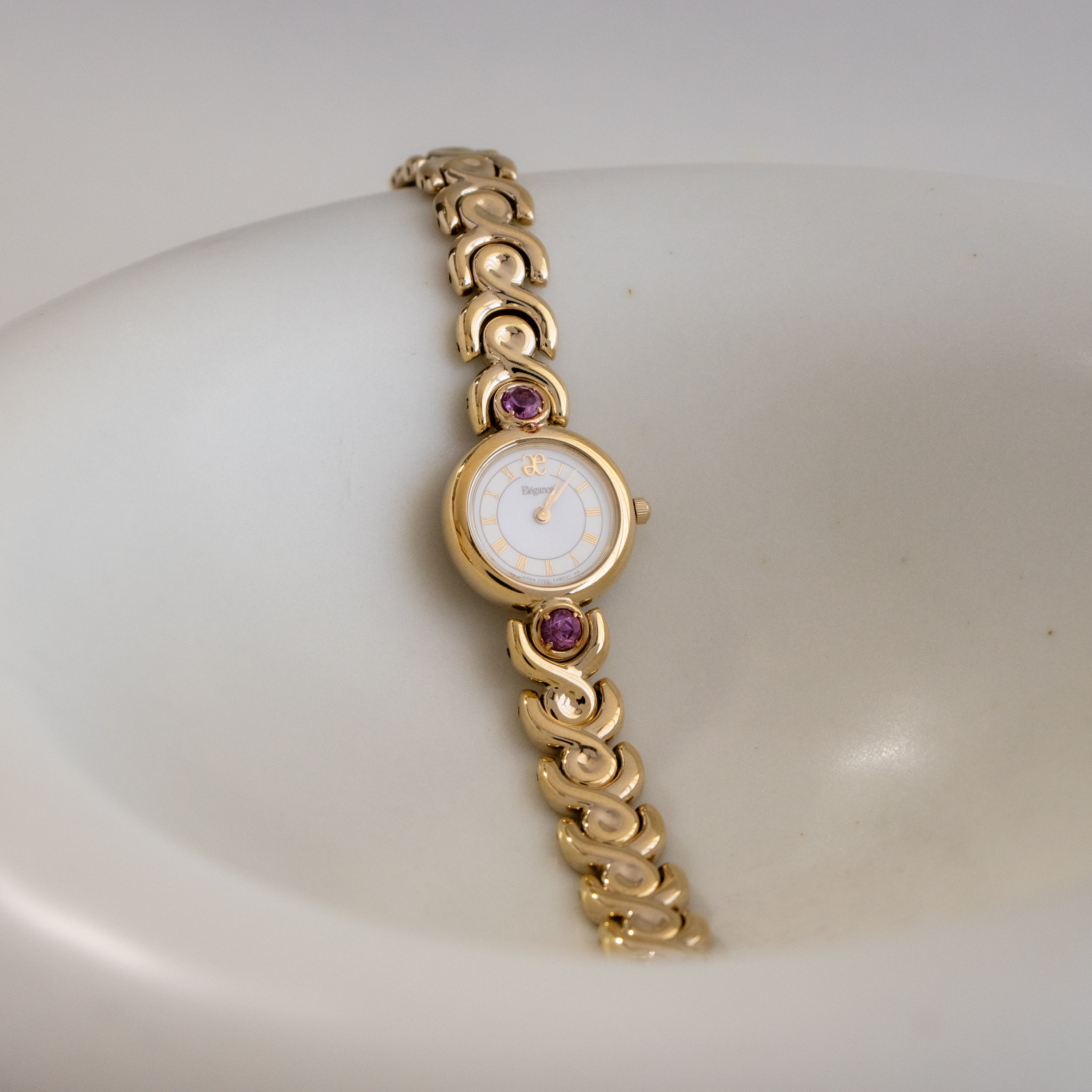 Vintage Elegance Pink Tourmaline Gold Watch - Image 2