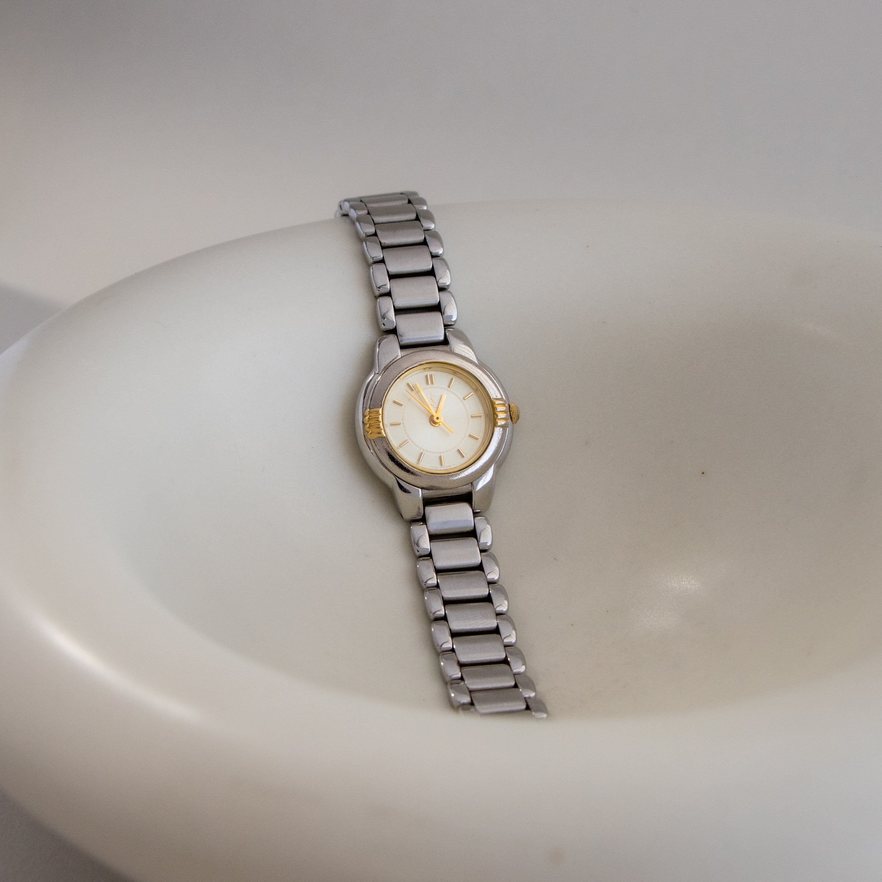 Vintage YSL Ribbed Two Tone Watch - Image 2