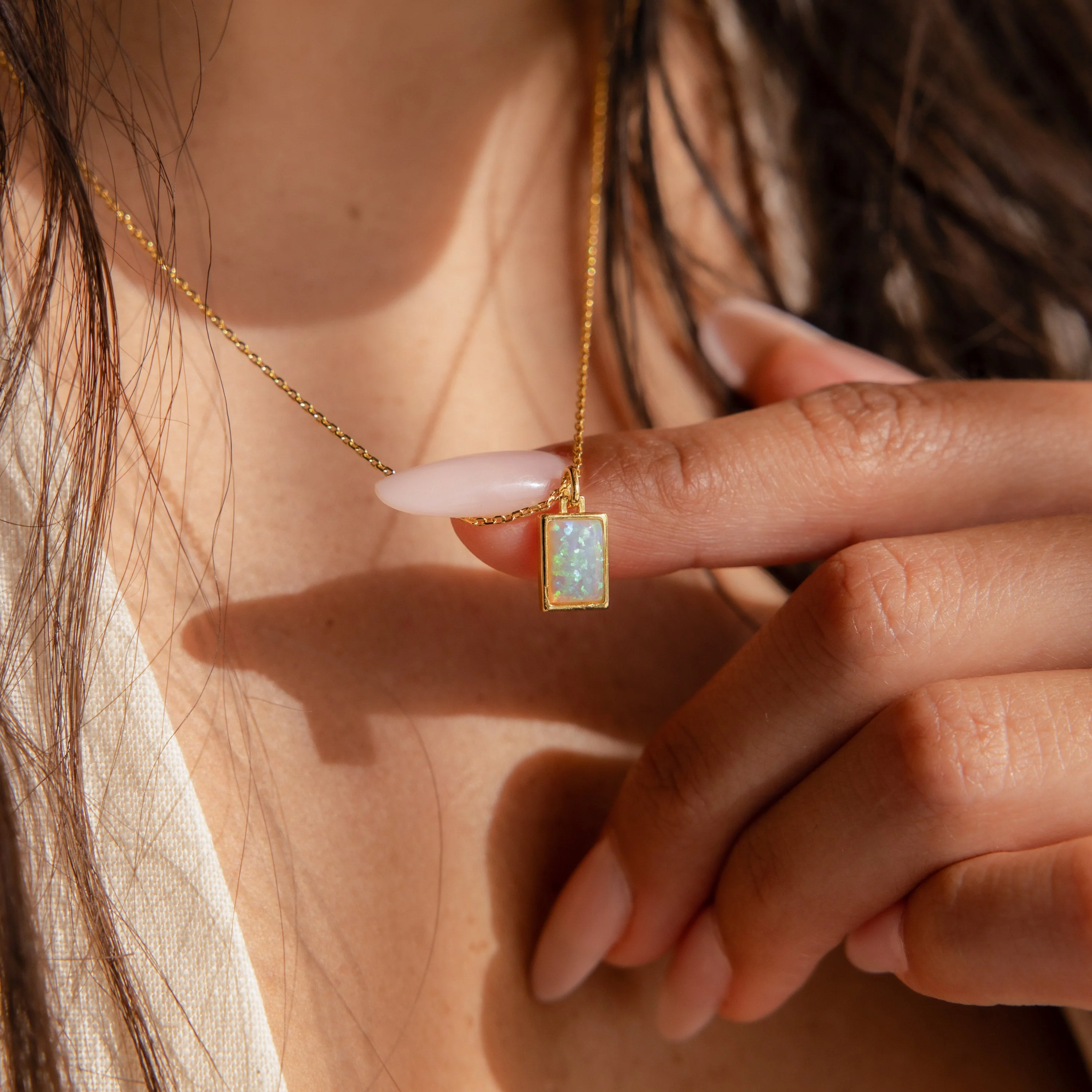 White Opal Rectangle Necklace - Image 7